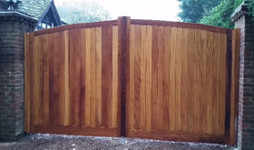 Iroko hardwood entrance gates in Woking